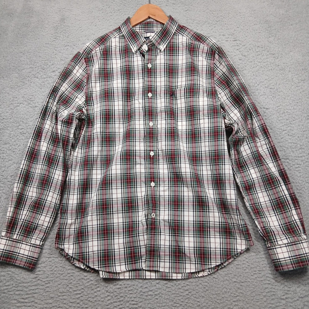 NAUTICA Shirt Mens Large White Red Green Plaid Long Sleeve Button‎ Down Casual